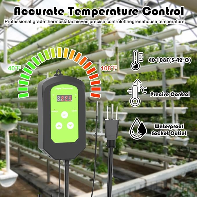 Greenhouse Heater with Thermostat - Portable Patio Outdoor Heater for Green House, Overheating Protection, Fast Heating, Garage Outdoor Use, Silver, X-Large
