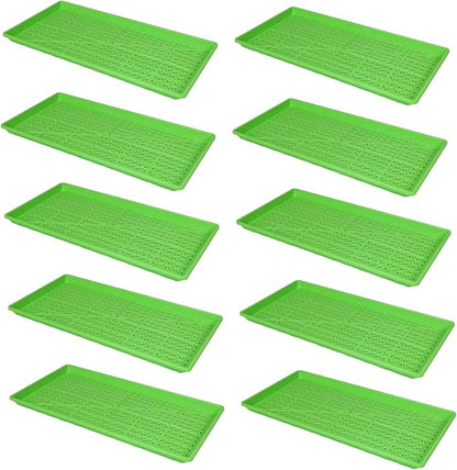 SUNPACK 10" x 20" Heavy Duty Mesh Plastic Seed Starting Tray, Green, 1" (Pack of 10) - Ensures Water Drainage and Aeration, Perfect for Greenhouses or Indoor Gardening