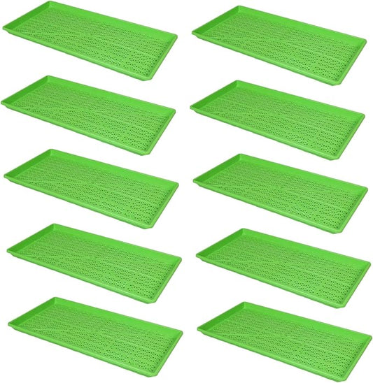 SUNPACK 10" x 20" Heavy Duty Mesh Plastic Seed Starting Tray, Green, 1" (Pack of 10) - Ensures Water Drainage and Aeration, Perfect for Greenhouses or Indoor Gardening