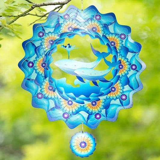 3D Whale Wind Spinner for Yard Garden Outdoor 12Inch Wind Spinners Memorial Gift for Women Mom Grandma Wife, Garden Decor Metal Kinetic Yard Art Wind Sculptures