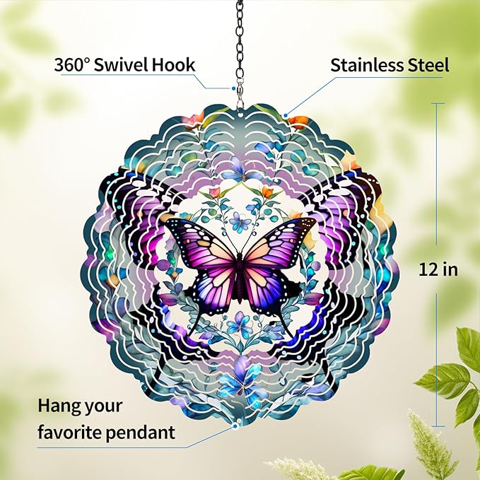 Butterfly Wind Spinner Outdoor - Birthday Gifts for Women, Men, Mom, Father, Garden Decor Gifts, Hanging Wind Sculptures 12 inch 3D Wind Spinners for Outdoor Decor for Outside, Yard, Patio Deals