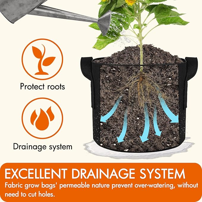 Gardzen 10-Pack 15 Gallon Grow Bags, Aeration Fabric Pots with Handles