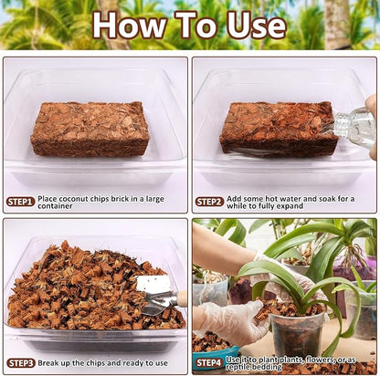 Legigo 4 Pack Coco Husk Chips- 4.4 LB 100% Organic Coconut Coir Chips Brick Potting Soil Mix with Low EC & PH Balance, Compressed Coconut Substrate Coco Chips Mulch Medium for Garden, Flowers, Plants