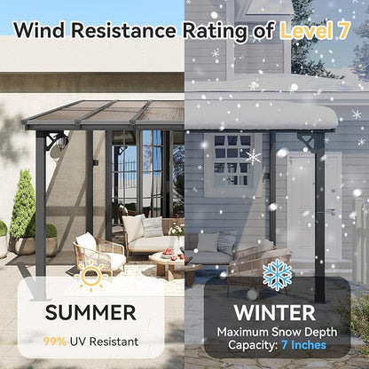 Aoxun 10' x 12' Gazebo for Patio, Gazebo Pergola with Sloped Roof, Large Wall-Mounted Heavy Duty Awnings, for Backyard, Deck, Patio (Gray Polycarbonate Panel)