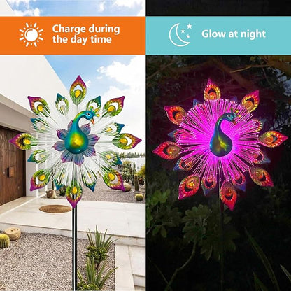 45" Peacock Garden Wind Spinners - Solar Metal Clearance Windmill Kinetic Wind Spinner Outdoor Decor, Wind Sculpture Yard Art for Patio & Lawn