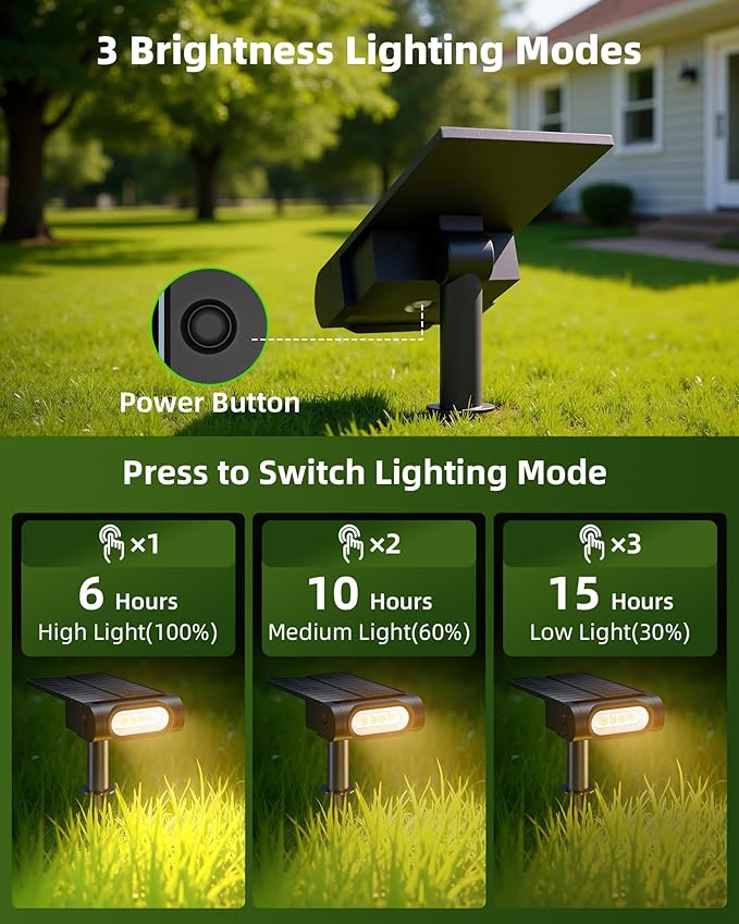 EZVALO Solar Spot Lights Outdoor Waterproof IP67, 3 Lighting Modes Landscape Spotlights, Efficient King-Size LEDs, Solar Powered for Garden Yard Pathway (4Pack-Warm White)