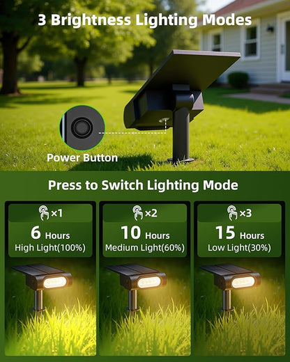 EZVALO Solar Spot Lights Outdoor Waterproof IP67, 3 Lighting Modes Landscape Spotlights, Efficient King-Size LEDs, Solar Powered for Garden Yard Pathway (4Pack-Warm White)