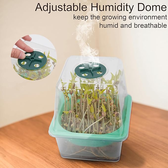 4 Pack Microgreen Growing Trays, Sprouting Tray with Humidity Dome, 1.2 mm Small Mesh Holes, BPA Free, Sprouter Kit for Growing Mirco Seeds, Like Broccoli, Alfalfa, Radish, Clover - Clear Base