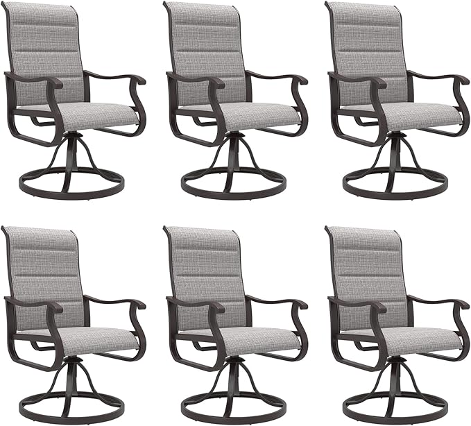 Amopatio Padded Patio Swivel Chairs Set of 6, Outdoor Dining Chairs with Ultra Soft Textilene High Back Seat & Metal Rocker Frame, for Backyard Deck Lawn Garden, Light Gray