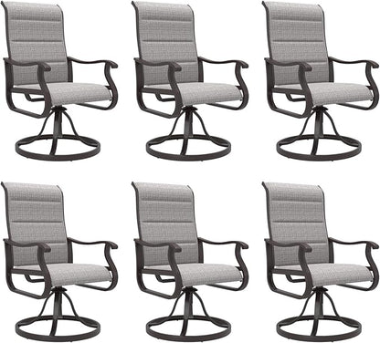 Amopatio Padded Patio Swivel Chairs Set of 6, Outdoor Dining Chairs with Ultra Soft Textilene High Back Seat & Metal Rocker Frame, for Backyard Deck Lawn Garden, Light Gray