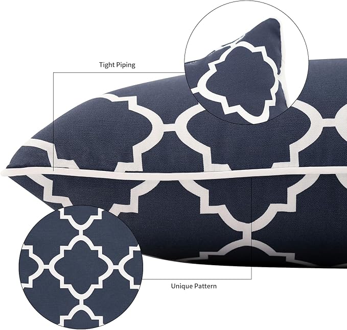 2 Pack Outdoor Throw Pillows 26x26 Inch Water-Resistant Decorative Pillow Cushions with Insert for Patio Garden Porch, Blue Diamond