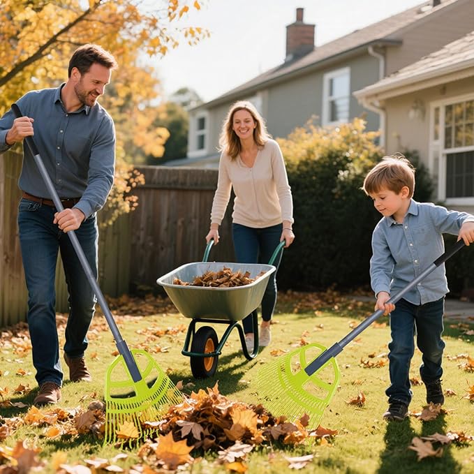 2 in 1 Garden Leaf Rake & Leaf Scoops, Adjustable Leaf Rake for Lawns with Grabber, Hand Rakes for Picking Up Leaves,Pine Needles, Gravel
