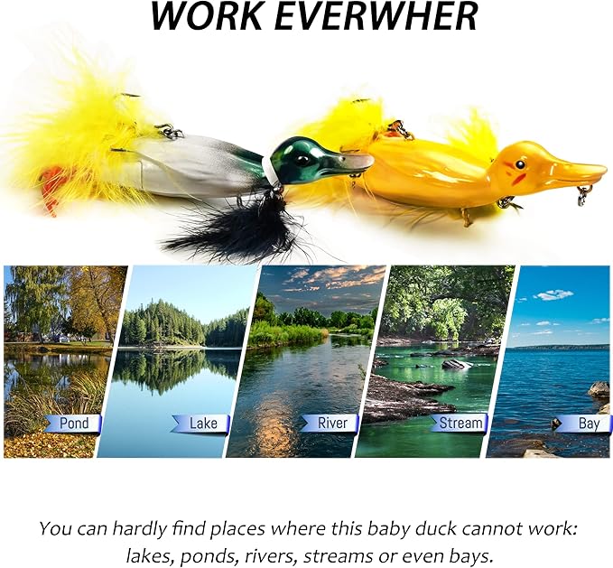 Duck Lures for Bass Fishing, Realistic Topwater Baby Duckling Baits Floating Artificial Hard Swimbaits for Pike Musky Catfish Freshwater Saltwater Fishing, 4.8 inch