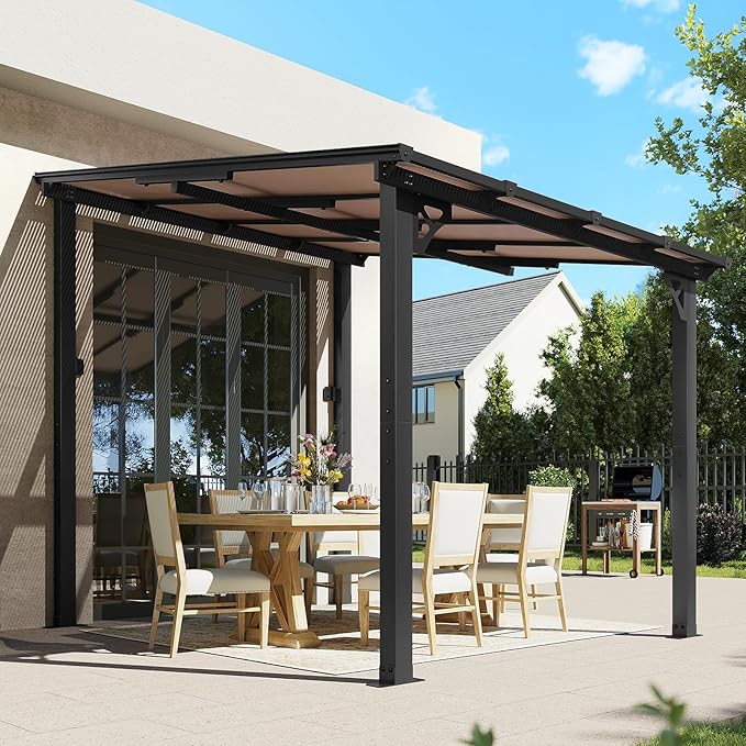 Aoxun 8’x10’ Gazebo, Wall Mounted Gazebos Pergola on Clearance, Outdoor Patio, Large Wall-Mounted Heavy Duty Awnings for Patio, Decks, Backyard（Black）