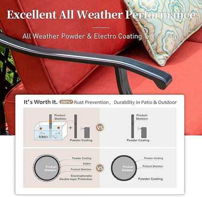 6 Piece Metal Outdoor Patio Furniture Set, Patio Conversation Sets 1 3-Seater Sofa, 4 Fixed Chairs with 5.75" Thick Cushion and Coffee Table, Backyard Furniture Set for Deck, Red
