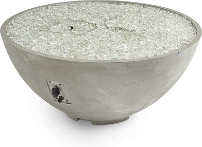 Outdoor GreatRoom Co Propane Fire Pit Table - Cove Gas Fire Pits for Outside Patio - 42 Inch Round Edge Bowl Concrete Firepit Fire Table, Glass Tabletop Cover, Tempered Clear Glass Gems, 105,000 BTU