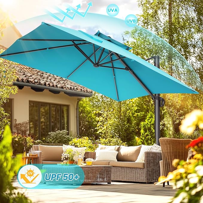 HOTIME10x10ft Patio Umbrella Cantilever Umbrella Double Top - Upgrade and Intensify - 360 Rotation and 5 Angles Adjustment - Aluminum Offset Pool Umbrella Outdoor Umbrellas for Patio Garden Deck Pool