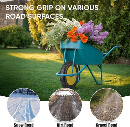 TICONN 4.80/4.00-8 Tire, 14.5" Flat Free Wheelbarrow Tire and Wheel, Solid Replacement Tires, 5/8" 3/4" Bearings, Universal Fit 4.80/4.00-8, 3.50/3.00-8, 4.00-6 (14.5" Yellow, 2PK)