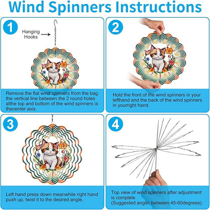 Metal Wind Spinners for Outdoor,Birthday Gifts for Women Mom Grandma, 12 Inch Cute Brown cat Wind Spinner, Kinetic Sculpture Garden Decor for Ornament Gifts