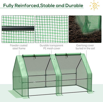 Outsunny 6' x 3' x 3' Mini Greenhouse with Zippered Doors & Roll-up Windows, Portable Plant Hot House with Durable PE Cover, Water Resistant, UV Protected for Outdoor Flowers, Vegetables, Green