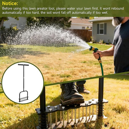 Upgraded Lawn Aerator Tool with 14 Steel Spikes, Hand Grass Aerator Spike Tool Manual Lawn Aerators with Spring-Loaded Design&Automatic Leaf and Dirt Cleaning for Yard, Garden Black