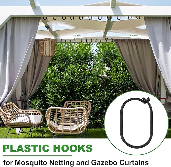 Kathfly 50pcs Gazebo Curtains Hooks Rustproof Plastic Shower Curtain Rings Hooks Outdoor Gazebo Replacement Parts Accessories for Outdoor Canopy Mosquito Nets Window Drapes Home Hotel Supplies