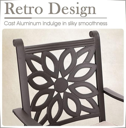 MFSTUDIO Cast Aluminum Patio Dining Set of 2, Retro Design Outdoor Table and Chairs Set with 2×Fixed Chairs and 1×Square Outdoor Table, 3 Piece Patio Set for Backyard Garden