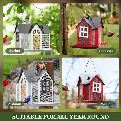 Kingsyard Bird Feeder House for Outside, Metal Mesh Wild Bird Feeder with Triple Feeders for Finch Cardinal Chickadee, Large Capacity, Weatherproof and Durable