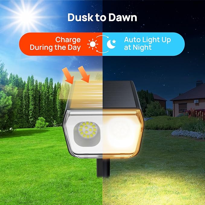 Consciot Solar Spot Lights Outdoor Waterproof, 24 LED Dusk-to-Dawn Solar Spotlight, 2 in 1 Adjustable Wall Lights, Warm White Solar Landscape Spotlights for Garden Yard Wall Walkway, 6 Pack