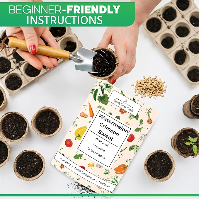 Woods Creek Seeds: Crimson Sweet Watermelon Seeds for Planting - Over 45 Heirloom Watermelon Seed Pack - Non-GMO Fruit Seeds for Planting Home Garden or Outdoors - Mini Watermelon Seeds for Gardeners