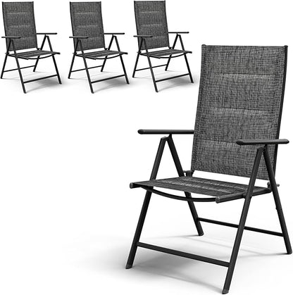UDPATIO Patio Folding Dining Chairs Set of 2, Folding Lawn Chairs for Adults with Padded All Weather Breathable Textilene, Dark Gray