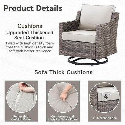 Outdoor Swivel Rocking Chair, Rocking Chair Outdoor with Stylish Armrests, Wicker Patio Chairs with Comfy Cushions for Garden Deck Porch