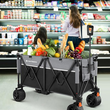 Collapsible Foldable Wagons, 440 lbs Weight Capacity Beach Wagon with Big All-Terrain Wheels, Heavy Duty Foldable Wagon,Utility Carts for Outdoor, Sports, Shopping, Camping, Black & Gray