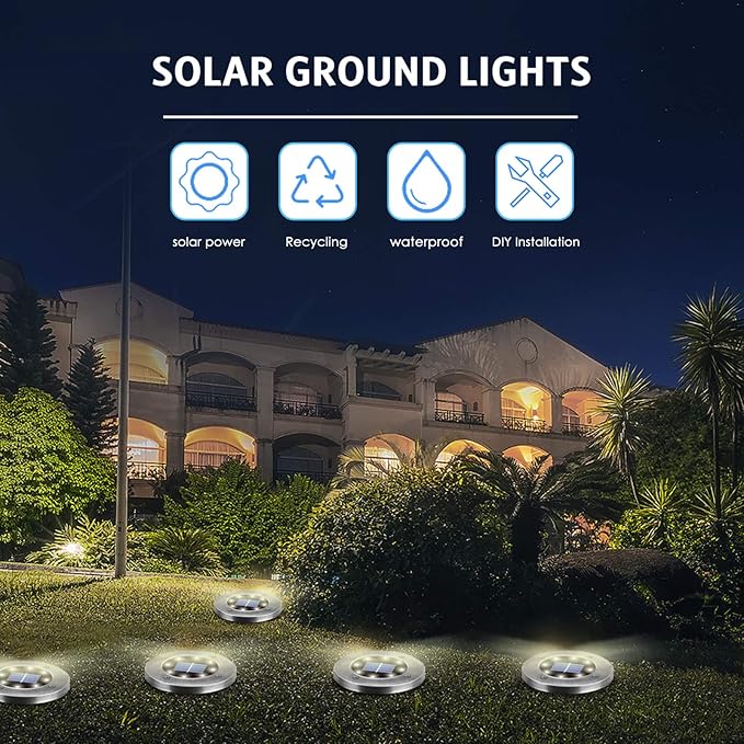 Solar Lights Outdoor 12 Pack, Solar Garden Outdoor Waterproof Pathway Lights Bright In-Ground Light Outdoor Lighting Decor for Lawn, Patio, Yard, Driveway, Step and Walkway White Light