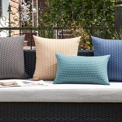 Kevin Textile Outdoor Waterproof Throw Pillow Covers Pack of 2 Farmhouse Decorative Cushion Covers for Garden Patio Tent Balcony Bench Couch Sofa 22x22 Inch, Teal