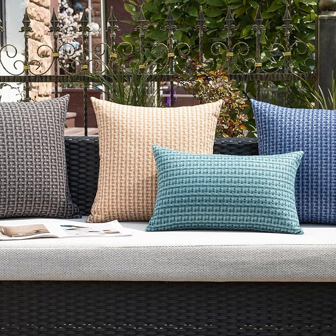Kevin Textile Outdoor Waterproof Throw Pillow Covers Pack of 2 Farmhouse Decorative Cushion Covers for Garden Patio Tent Balcony Bench Couch Sofa 24x24 Inch, Teal