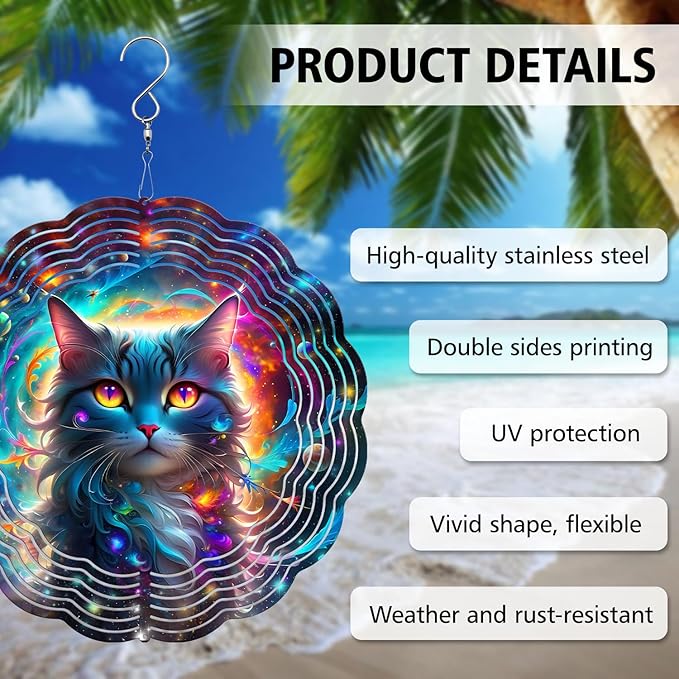 Celestial Cat Wind Spinner, Celestial Cat Wind Spinner Hanging for Yard and Garden, Unique Gift Wind Spinner, 3D Hanging Wind Spinner Outdoor