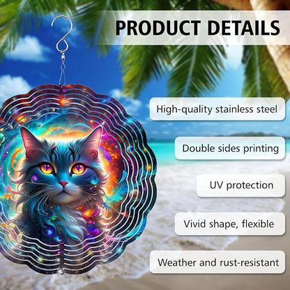 Celestial Cat Wind Spinner, Celestial Cat Wind Spinner Hanging for Yard and Garden, Unique Gift Wind Spinner, 3D Hanging Wind Spinner Outdoor
