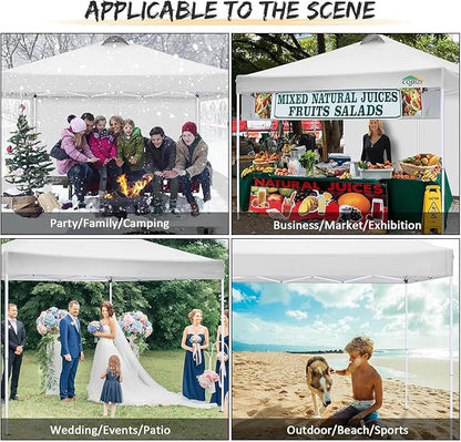 COBlZI 10x10 Pop Up Canopy Tent with 4 Removable Sidewalls，Waterproof Commercial Easy up Adjustable Gazebo with Air Vent, 4 Sandbags，4 Stakes & 8 Ropes（Tents for Party/Exhibition,White