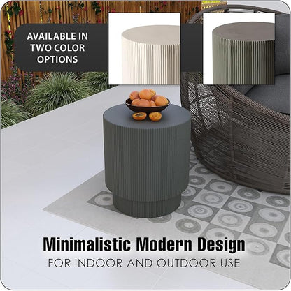 LeisureMod Modern Side Table Round Fiberstone Top Accent End Table for Home, Outdoor Patio, Living Room Sofa, Weather-Resistant, Eden Series in Grey