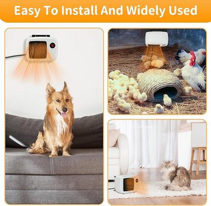 Rypet Dog House Heater with Thermostat, 200W/400W Safe Heater for Dog House Outdoor with 6 Ft Anti Chew Cord, Wall Mounted Chicken Coop Heaters Electric Warmer for Hound Kennel Cat Cage Chicken Coop