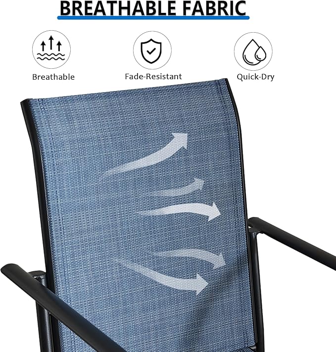 Outdoor Dining Chairs Set of 6, Stackable Patio Chairs with Textilene Fabric, Lightweight Garden Chairs for Poolside, Backyard, Camping, Light Blue