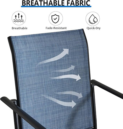 Outdoor Dining Chairs Set of 6, Stackable Patio Chairs with Textilene Fabric, Lightweight Garden Chairs for Poolside, Backyard, Camping, Light Blue