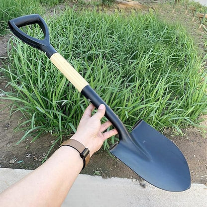 26-inch Small Square Sand and Soil Digging Pointed Shovel with D-Shaped Handle, Vehicle-Mounted Metal Camping Iron Spade, Garden Shovel, Gardening Tools with Wooden Handles (Small Pointed Shovel)