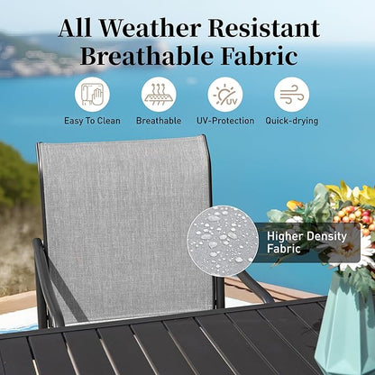 Patio Table and Chairs Set of 8, All-Weather Breathable Textilene Patio Chair with Gourd-Shaped Armrests, 83x39 Rectangle Table with Umbrella Hole, 9 Pcs Metal Frame Patio Dining Set