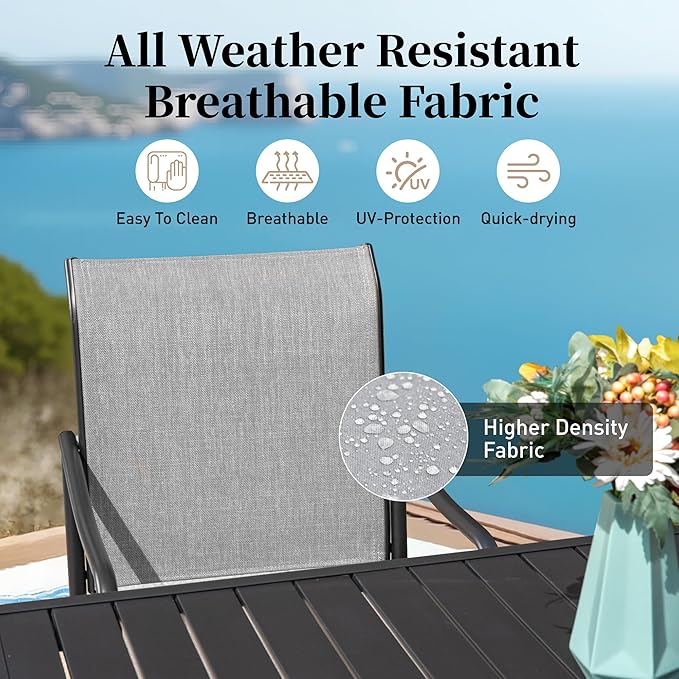 Patio Table and Chairs Set of 4, All-Weather Breathable Textilene Patio Chair with Gourd-Shaped Armrests, 42x42 Round Table with Umbrella Hole, 5 Pcs Metal Frame Patio Dining Set