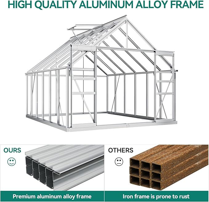YITAHOME 8x12FT Polycarbonate Greenhouse for Outdoors, Large Heavy Duty Aluminum Greenhouses with Sliding Doors and Vent Window, Walk-in Greenhouse for Garden Backyard, Simple Setup, Silver