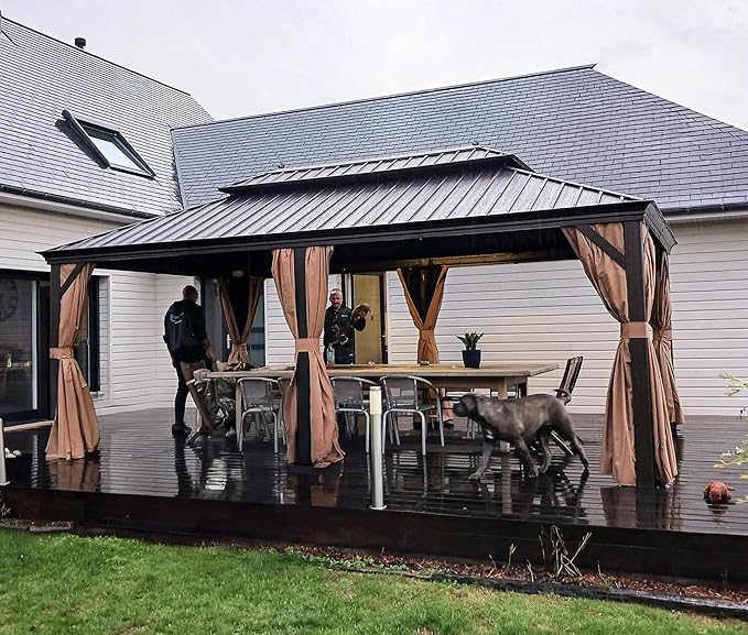 PURPLE LEAF Hardtop Gazebo 12' X 20' Outdoor Galvanized Steel Roof Backyard Canopy with Netting and Curtains Deck Garden Outside Heavy Duty Hot Tub Patio Pavilion