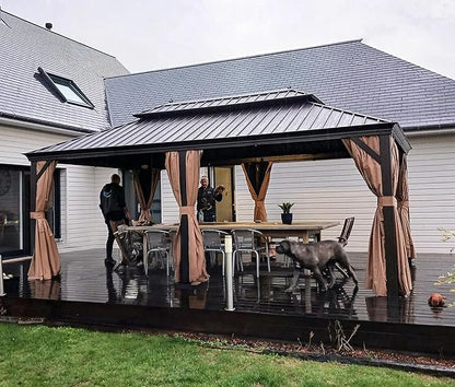 PURPLE LEAF Hardtop Gazebo 12' X 20' Outdoor Galvanized Steel Roof Backyard Canopy with Netting and Curtains Deck Garden Outside Heavy Duty Hot Tub Patio Pavilion