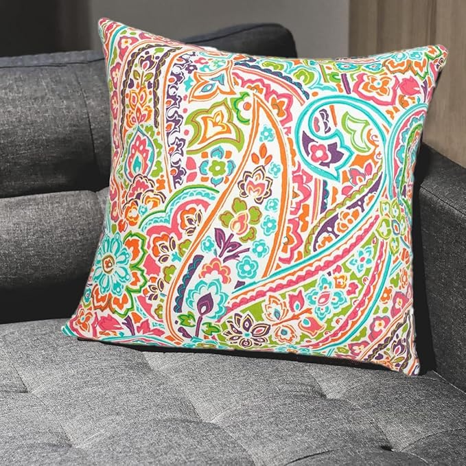 FUNHOME Outdoor Pillow Covers ONLY, No Insert! Pack of 2 Square Throw Pillow Covers, Decorative Water-Repellent Modern Cushion Cases for Sofa Patio Couch Decoration 18 x 18 Inch-Melora Paisley